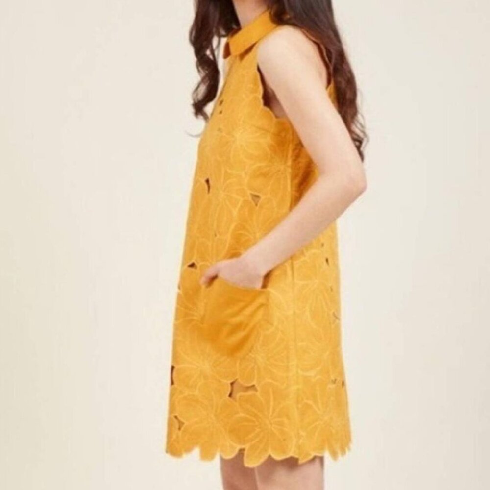 Fervour Retro Gold Floral Mod 60s Retro Gogo Mini Dress